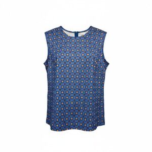 Vintage Sleeveless Top Size‎ 42 Blue Geometric Print Retro Mod